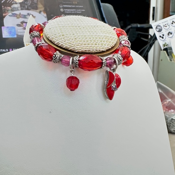 2/$15 Silver Tone & Red Bead Charm Bracelet. Red Hat Society charms. - Picture 10 of 11